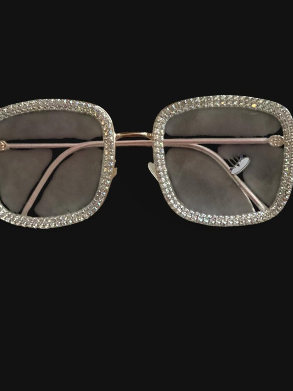 New square frame glasses with 💎rhinestones around the Gold colored frame, #glam